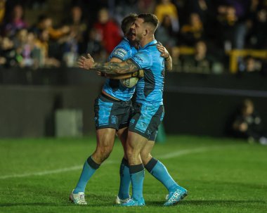 Hull FC 'den Aidan Sezer, 27 Mart 2025' te İngiltere 'nin Castleford kentinde oynanan Betfred Süper Lig 6. Raundunda Castleford Tigers vs Hull FC karşılaşmasını kutluyor.