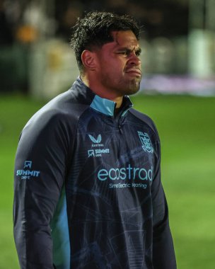 Hull FC 'den Herman Eseese, Betfred Süper Lig 6. raundunda ısınma turunda Castleford Tigers vs Hull FC' ye karşı The Mend-A-Hose Jungle, Castleford, Birleşik Krallık, 27 Mart 2025