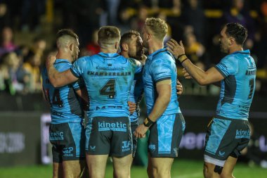 Hull FC 'den Aidan Sezer, 27 Mart 2025' te İngiltere 'nin Castleford kentinde oynanan Betfred Süper Lig 6. Raundunda Castleford Tigers vs Hull FC karşılaşmasını kutluyor.