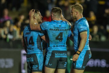Hull FC 'den Aidan Sezer, 27 Mart 2025' te İngiltere 'nin Castleford kentinde oynanan Betfred Süper Lig 6. Raundunda Castleford Tigers vs Hull FC karşılaşmasını kutluyor.