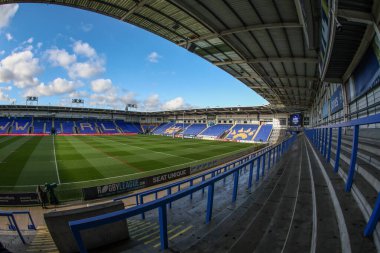 Halliwell Jones Stadyumu 'nun Betfred Süper Lig 6. Maçı sırasında Halliwell Jones Stadyumu' nda Warrington Wolves - Leeds Rhinos maçının genel görüntüsü, 28 Mart 2025