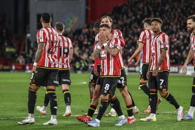 Sheffield United takımından Gustavo Hamer, 28 Mart 2025 'te Sheffield Lane, Sheffield, İngiltere' de oynanan Sky Bet Şampiyonası maçında 1-0 'lık galibiyetini kutluyor.