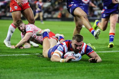 Wakefield Trinity 'den Mike McMeeken, 28 Mart 2025' te Leigh Spor Köyü 'nde oynanan Betfred Süper Lig 6. Raundunda skoru 10-16 yaptı.