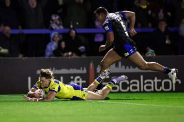 Warrington Wolves takımından Arron Lindop, 28 Mart 2025 'te İngiltere' nin Warrington kentinde oynanan 6. Betfred Süper Lig karşılaşmasında Warrington Wolves - Leeds Rhinos maçına çıkıyor.