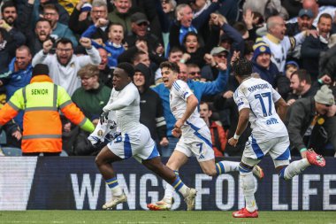 Leeds United takımından Wilfried Gnonto, 29 Mart 2025 'te Leeds Road, Leeds, İngiltere' de oynanan Sky Bet Swansea City maçında 2-1 'lik galibiyet golünü kutluyor.
