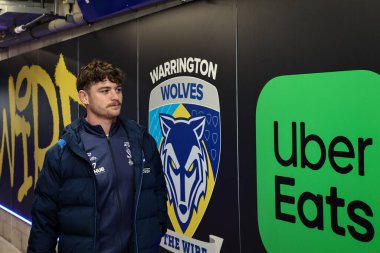 Warrington Wolves takımından Jordy Crowther, Warrington, İngiltere 'deki Halliwell Jones Stadyumu' nda Warrington Wolves 'a karşı Leeds Rhinos maçında 28 Mart 2025 tarihinde oynanan Betfred Süper Lig 6.