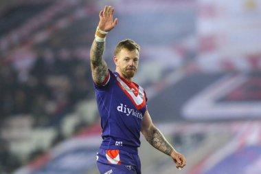 Wakefield Trinity 'den Tom Johnstone, 28 Mart 2025' te Leigh Spor Köyü 'nde oynanan Betfred Süper Lig 6. Raundunda ikinci 90 metre koşusunu kutluyor.