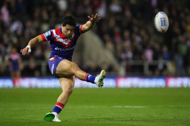 Wakefield Trinity 'den Mason Lino, 28 Mart 2025' te Leigh Spor Köyü, Leigh, İngiltere 'de oynanan Betfred Süper Lig 6. Raundunda 10-18 öne geçiyor.