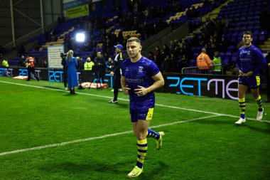 Warrington Wolves takımından George Williams, Betfred Süper Lig 6. Raundda Halliwell Jones Stadyumu, Warrington, Birleşik Krallık 'ta oynanan Warrington Wolves - Leeds Rhinos maçında ısındı.