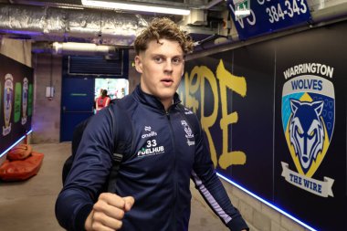 Warrington Wolves takımından Arron Lindop, 28 Mart 2025 'te Warrington, Warrington' daki Halliwell Jones Stadyumu 'nda oynanan Warrington Wolves - Leeds Rhinos maçında sahaya çıktı.