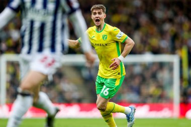 Norwich City 'den Jacob Wright, 29 Mart 2025' te Norwich City 'nin Carrow Road, Norwich' te oynadığı Norwich City - West Bromwich Albion maçında tepki gösterdi.
