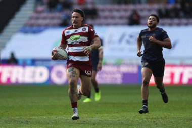 Wigan Warriors takımından Tyler Dupree, 30 Mart 2025 'te İngiltere' nin Wigan şehrinde oynanan The Brick Community Stadyumu 'nda oynanan 6.