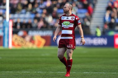 Wigan Warriors 'dan Liam Marshall, Betfred Süper Lig 6. raundunda Wigan Warriors' a karşı Salford Red Devils 'in 30 Mart 2025' te Wigan, İngiltere 'deki Brick Community Stadyumu' nda oynadığı maçta.