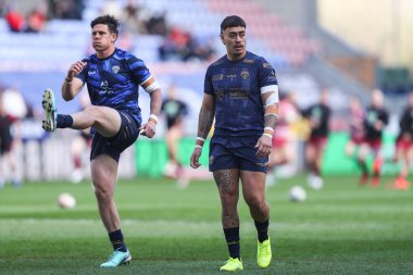 Salford Red Devils takımından Tiaki Chan, Betfred Süper Lig 6. Raundu 'nda Wigan Warriors' a karşı Salford Red Devils 'in 30 Mart 2025' te oynayacağı The Brick Community Stadyumu, Wigan, Birleşik Krallık maçında ısınma turunda