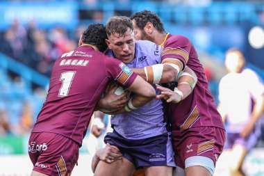 Huddersfield Giants 'dan Jacob Gagai ve Huddersfield Giants' tan Leroy Cudjoe, Huddersfield Süper Lig 6. Raundda Huddersfield Giants 'a karşı Hull KR' ın John Smith Stadyumu, Huddersfield, 30.