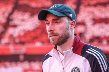 Manchester United takımından Christian Eriksen, Premier League maçı sırasında Nottingham Forest 'a karşı Manchester United' ın 1 Nisan 2025 'teki City Ground, Nottingham, İngiltere maçına geldi.
