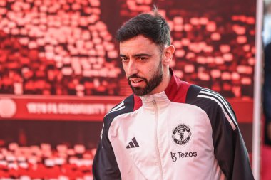 Manchester United takımından Bruno Fernandes, İngiltere 'nin Nottingham City Ground şehrinde oynanan Premier League maçı sırasında Nottingham Forest' a karşı Manchester United 'a geldi.