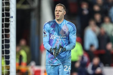 Nottingham Ormanı 'ndan Matz Sels Premier League maçı sırasında Nottingham Forest Manchester United' a karşı City Ground, Nottingham, 1 Nisan 2025