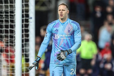 Nottingham Ormanı 'ndan Matz Sels Premier League maçı sırasında Nottingham Forest Manchester United' a karşı City Ground, Nottingham, 1 Nisan 2025