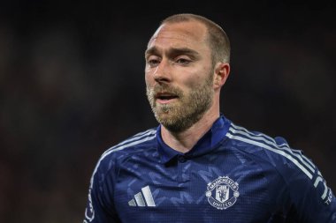 Manchester United takımından Christian Eriksen Premier League maçında Nottingham Forest, Manchester United 'a karşı City Ground, Nottingham, İngiltere' de 1 Nisan 2025