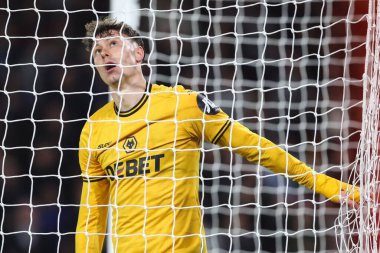 Wolverhampton Wanderers 'dan Jrgen Strand Larsen, 1 Nisan 2025' te İngiltere 'nin Wolverhampton kentinde oynanan Premier League maçında Wolverhampton Wanderers-West Ham United maçında tepki gösterdi.