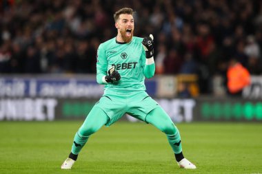 Wolverhampton Wanderers takımından Jos S, 1 Nisan 2025 'te İngiltere' nin Wolverhampton United takımına karşı oynanan Premier League maçında 1-0 'lık galibiyet golünü kutluyor.