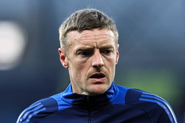 Leicester City 'den Jamie Vardy Premier League maçı öncesi ısınma maçında Manchester City ile Etihad Stadyumu arasında 2 Nisan 2025