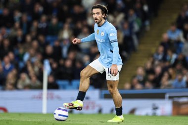 Manchester City 'den Jack Grealish Premier League maçında topu kontrol ediyor Manchester City' ye karşı Leicester City Etihad Stadyumu, Manchester, İngiltere, 2 Nisan 2025