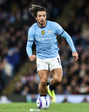 Manchester City 'den Jack Grealish, Premier League maçında Manchester City ile Leicester City arasında 2 Nisan 2025' te Etihad Stadyumu 'nda devam ediyor.