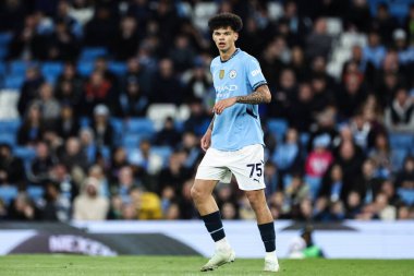 Manchester City ile Leicester City arasındaki Premier League maçı sırasında Manchester City 'den Nico O' Reilly, Etihad Stadyumu 'nda, 2 Nisan 2025