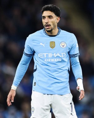 Manchester City ile Leicester City arasındaki Premier League maçı sırasında Manchester City 'den Omar Marmoush, Etihad Stadyumu, İngiltere, 2 Nisan 2025