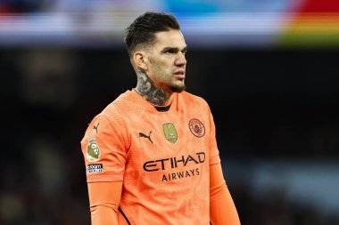 Manchester City 'den Ederson Premier League maçı sırasında Manchester City ile Leicester City arasında Etihad Stadyumu' nda, 2 Nisan 2025