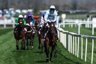 Paul Townend 'in bindiği Murcia, 3 Nisan 2025' te Aintree Yarış Pisti 'nde düzenlenen Randox Grand National 2025 Gün Açılış Günü' nde Boodles Yıldönümü 4-Y-O Gençlik Engeli 'nin bitimine yaklaşıyor.