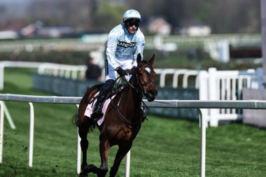 Paul Townend 'in bindiği Murcia, 3 Nisan 2025' te Aintree Yarış Pisti, Liverpool 'da düzenlenen Randox Grand National 2025 Açılış Günü' nde Boodles Yıldönümü 4-Y-O Juvenile Engelini kazandı.