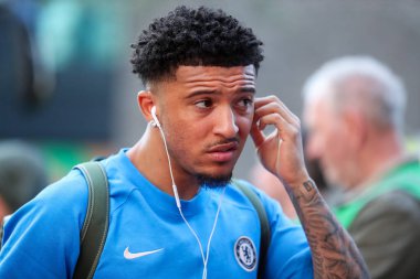 Chelsea 'den Jadon Sancho, Premier League karşılaşması öncesinde Londra, İngiltere' deki Gtech Community Stadyumu 'nda Brentford ve Chelsea maçında Gtech Community Stadyumu' na geldi.