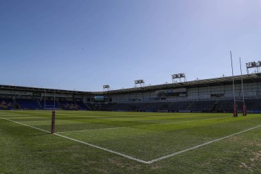 Warrington Wolves 'un evindeki Halliwell Jones Stadyumu' nun genel görünümü, Betfred Challenge Kupası çeyrek final maçı öncesinde Warrington Wolves St. Helens 'e karşı Halliwell Jones Stadyumu, Warrington, 5 Nisan 2025