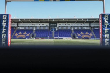 Halliwell Jones Stadyumu 'nun Betfred Challenge Kupası çeyrek final maçı sırasında Halliwell Jones Stadyumu, Warrington, 6 Nisan 2025' te Warrington Wolves-St Helens maçında genel bir görüntüsü.