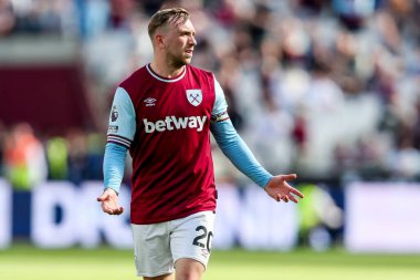 West Ham United 'dan Jarrod Bowen, 5 Nisan 2025' te Londra 'daki Londra Stadyumu' nda oynanan Premier League maçında tepki gösterdi.