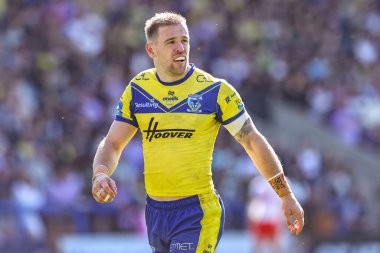 Warrington Wolves 'tan Matt Dufty, Betfred Challenge Kupası çeyrek final maçı sırasında Warrington Wolves St. Helens' e karşı Halliwell Jones Stadyumu, Warrington, İngiltere, 6 Nisan 2025