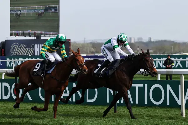 Jonjo ONeill JR tarafından sürülen Wellington Kemeri, 4 Nisan 2025 'te Aintree Yarış Pisti' nde düzenlenen Randox Grand 2025 Kadınlar Günü 'nde William Hill Handicap Engelli Engellisinde başı çekiyor.