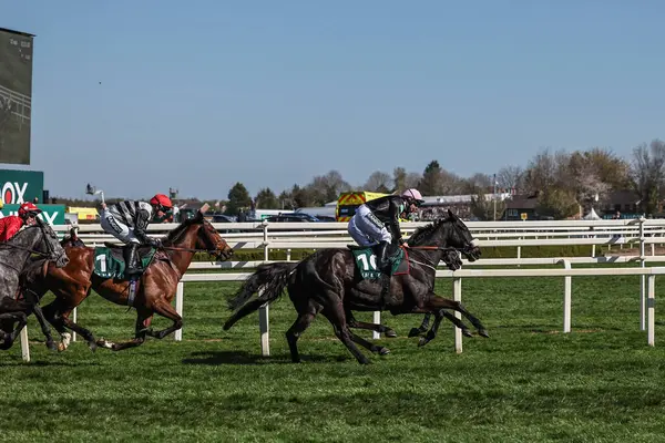 Sean Bowen 'ın bindiği güçlü lider, 5 Nisan 2025' te Aintree Yarış Pisti, Liverpool 'da düzenlenen Randox Grand National 2025 Ulusal Günü' nde lider.