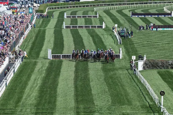 Atlar, Birleşik Krallık, Liverpool, Aintree Yarış Pisti 'nde düzenlenen Randox Grand National 2025 Günü' nde saat 13: 20 yarışında engelden atlıyorlar.