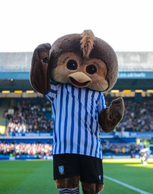 Sheffield Wednesday maskotu, 5 Nisan 2025 'te Sheffield, Sheffield, Sheffield City' de Çarşamba günü Hull City 'ye karşı oynanan Sky Bet Şampiyonası maçında.