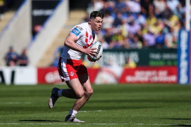 St. Helens takımından Jack Welsby, 5 Nisan 2025 'te Halliwell Jones Stadyumu, Warrington, İngiltere' de oynanan Warrington Wolves-St Helens maçında oynanan Betfred Challenge Kupası çeyrek final maçında...