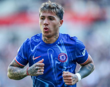 Chelsea 'den Enzo Fernandez Premier Lig karşılaşmasında Brentford Chelsea' ye karşı Gtech Community Stadyumu, Londra, İngiltere, 6 Nisan 2025