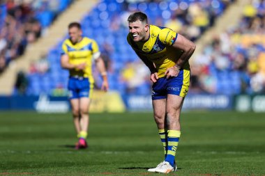 Warrington Kurtları 'ndan Lachlan Fitzgibbon 5 Nisan 2025' te Halliwell Jones Stadyumu 'nda oynanan Betfred Challenge Kupası çeyrek final maçı sırasında Warrington Wolves St. Helens' e karşı.