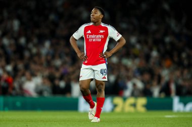 Arsenal 'den Myles Lewis-Skelly, UEFA Şampiyonlar Ligi çeyrek final maçı sırasında Emirates Stadyumu' nda Arsenal-Real Madrid maçında tepki gösterdi.