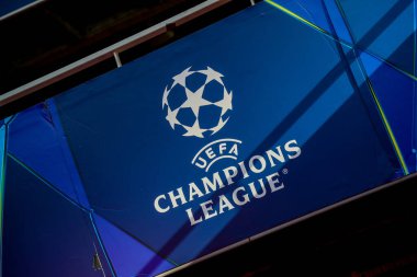 UEFA Şampiyonlar Ligi çeyrek final maçından önce Emirates Stadyumu 'nun detaylı bir görüntüsü 8 Nisan 2025' te Emirates Stadyumu 'nda Arsenal ve Real Madrid karşılaşması.
