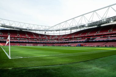 UEFA Şampiyonlar Ligi çeyrek final maçından önce Emirates Stadyumu 'nun genel bir görüntüsü 8 Nisan 2025' te Emirates Stadyumu 'nda Arsenal ve Real Madrid karşılaşması.