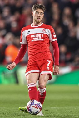 Middlesbrough takımından Hayden Hackney, Middlesbrough - Leeds United maçında Riverside Stadyumu, Middlesbrough, Birleşik Krallık, 8 Nisan 2025